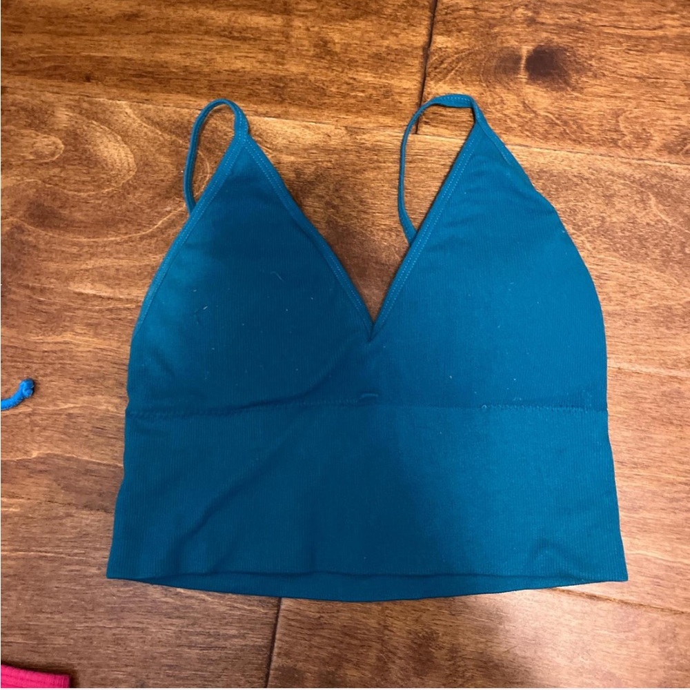 Teal Ribbed V-Neck Bralette